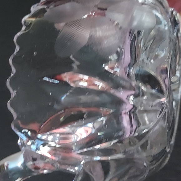 Handblown in Mold Crystal Engraved Sugar Bowl,Clear,2.5in.Hx6inW inc.handles. - Picture 3 of 9